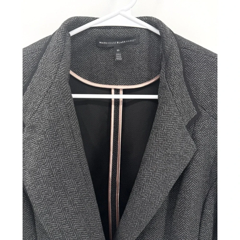 White House Black Market Gray Black Tweed Suit Blazer Jacket Career Women 10 EUC